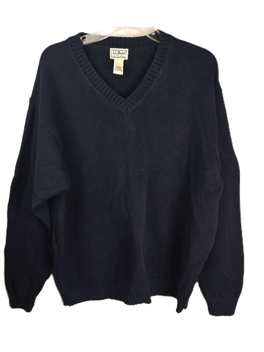 LL Bean Navy Blue Fisherman Sweater Mens XL V-Neck Heavy 100% Cotton Vintage